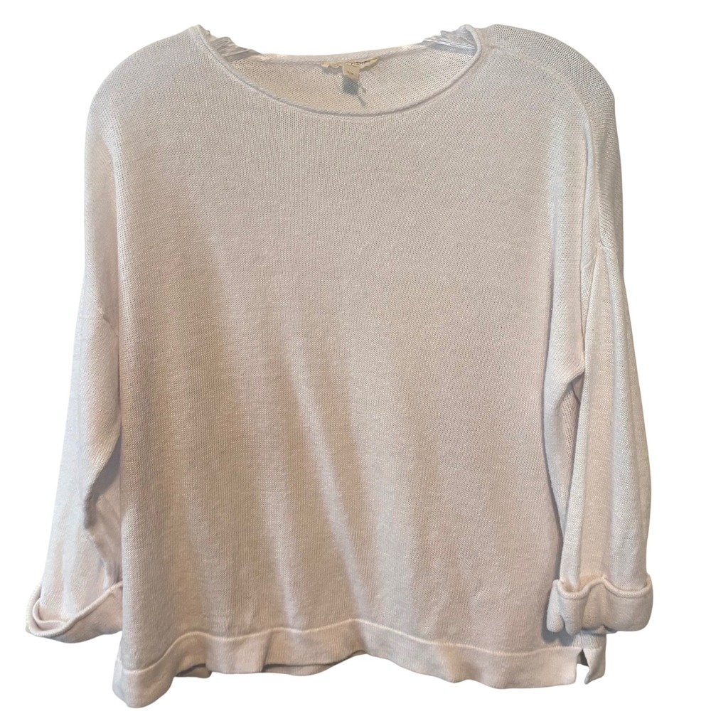 Eileen Fisher Women's White Organic Linen Cropped‎ Sweater in Size S